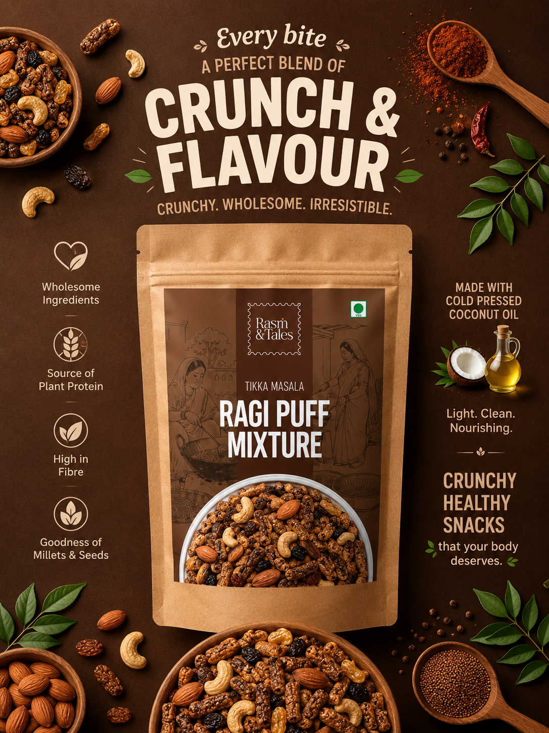 Tikka Masala Flavour Ragi Puff Mixture