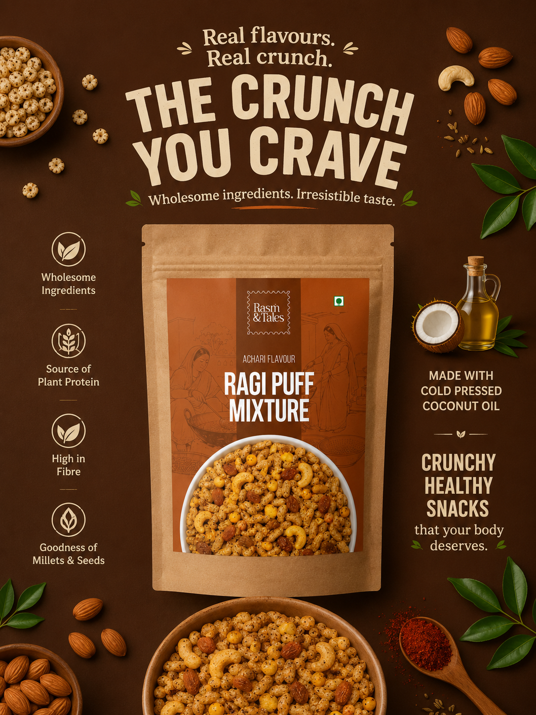 Achari Ragi Puff Mixture