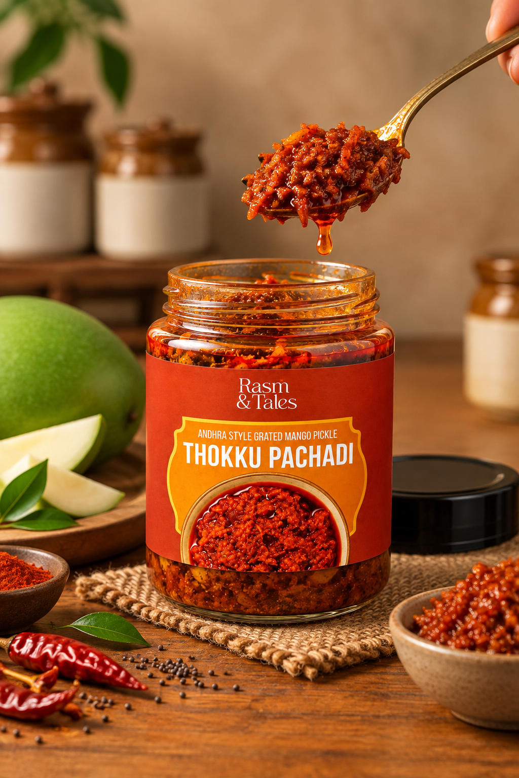 Andhra Style Grated Mango Pickle (Thokku Pachadi)